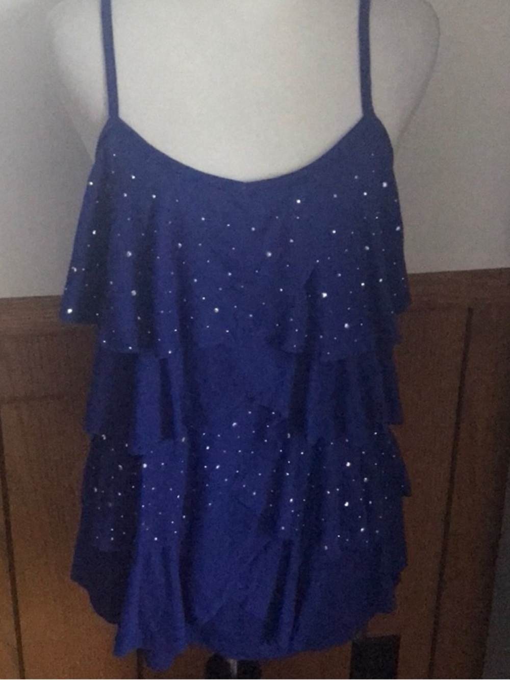 Almost Famous Royal Blue Ruffled Sparkle Cami Tank Top Layer Lightweight Formal